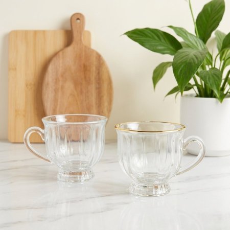 طقم كاسات شاي زجاجية بتصميم مضلع